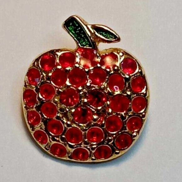 Vintage Rhinestone Red Apple Brooch Unsigned Pin Jewelry Accessory Jewellry - Picture 2 of 5